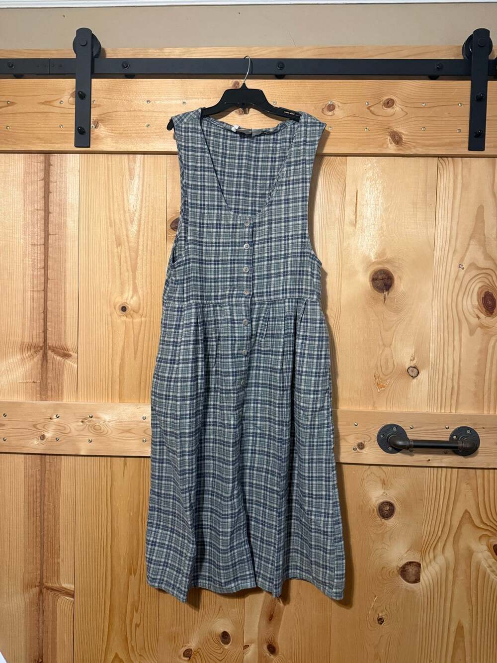 Vintage Woolrich 100% Cotton Flannel Sleeveless Button Down Plaid Dress Size L